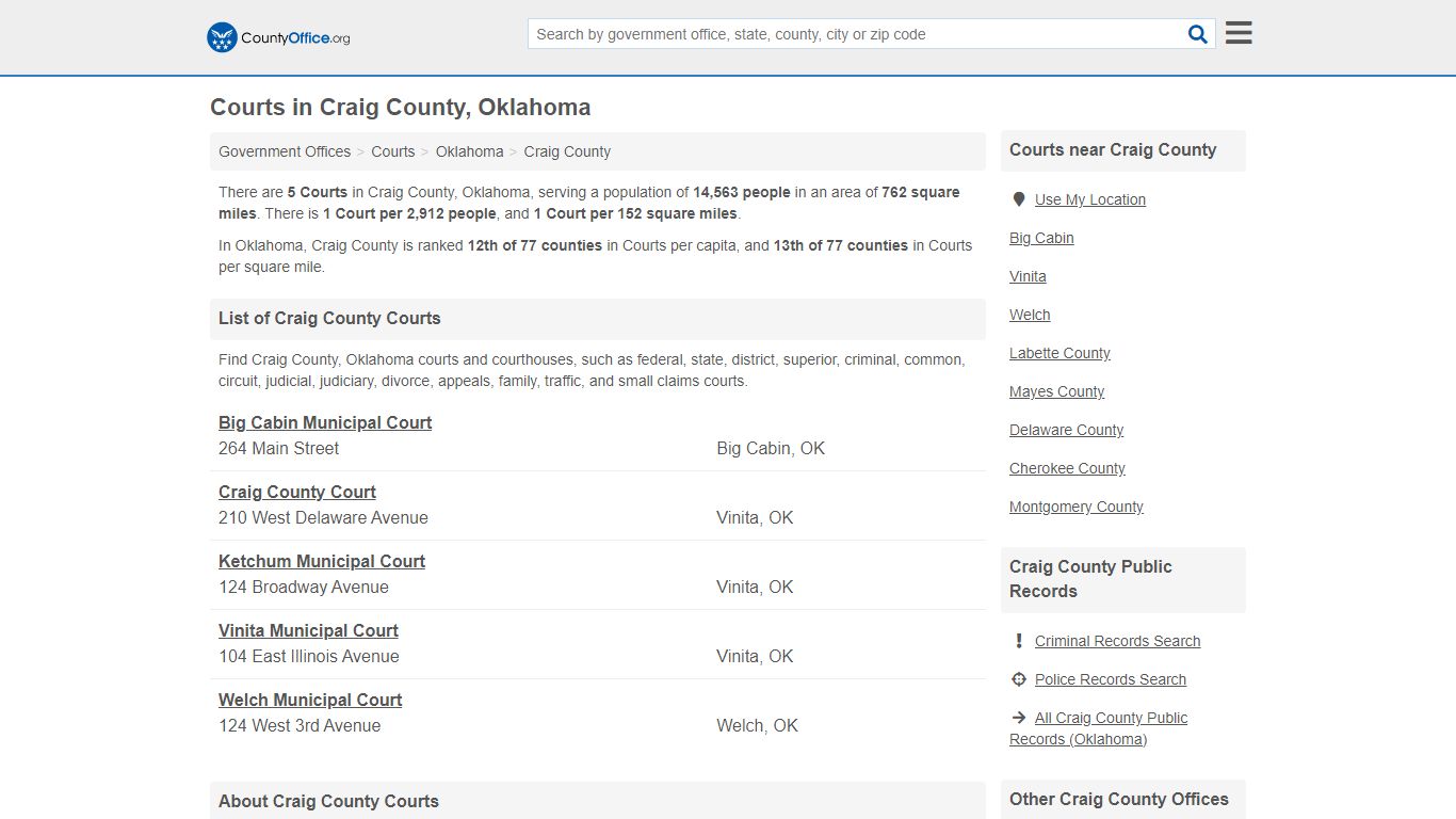 Courts - Craig County, OK (Court Records & Calendars)